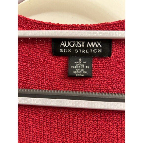 August Max Women’s Red Stretch Silk Button Up Cardigan SZ 3 Preppy Holidays - Picture 6 of 6